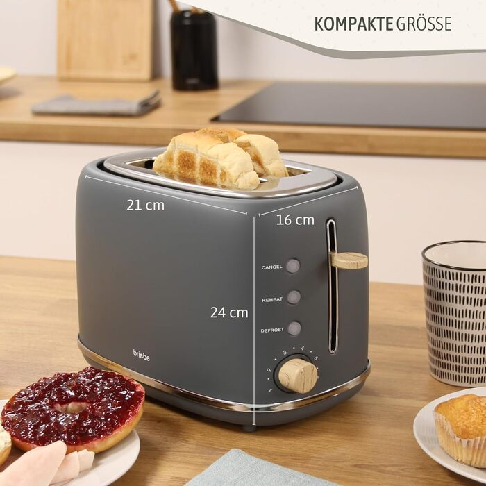Тостер Briebe Nordic Set з водоваркою 1.7л, 2 відділення, 6 режимів підсмажування, сірий, BPA-free