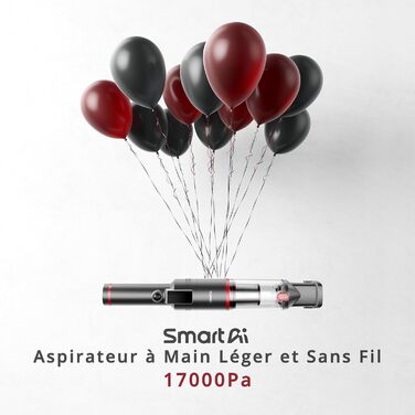 Портативний акумуляторний пилосос SmartAI з LED-підсвічуванням, 17000Pa, для дому та авто, блакитний