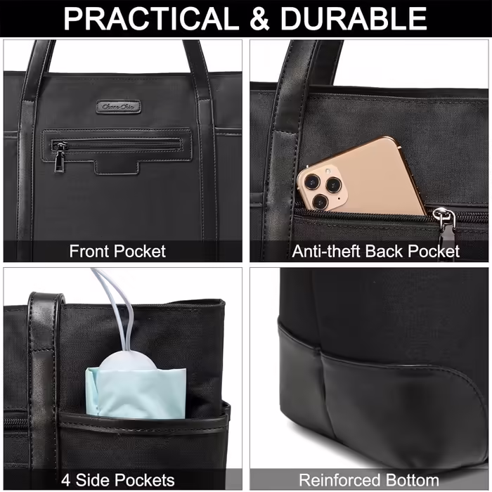 Chase Chic Laptop Handbag Women, Waterproof Large Work Bag Women 17.3 Inch Laptop Bag Shopper Tote Bag with Luggage Strap