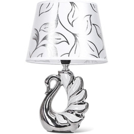 Стійка лампа Aigostar з кераміки, вінтажна настільна лампа з тканинним абажуром, патрон E14, макс. 40W, сучасна лампа для нічного столика, нічник для спальні, вітальні, офісу (без лампочки) - H235mm (Білий лебідь - H310mm)