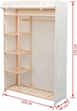 Тканинна шафа для одягу vidaXL 110x40x170 см біла, спальня, вітальня, гардероб, органайзер