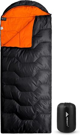 Спальний мішок Forceatt для дорослих, 3-4 сезони, -5°C, Flanell та 20°C Polyester, водонепроникний, теплий, для кемпінгу, відпочинку в приміщенні та на природі, холодний клімат. 10°Polyester Taft, темно-зелений (10°Polyester-Schwarz-Orange)