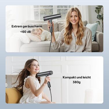 CONFU Professional Ionic Hair Dryer - 1700W Foldable Salon Hair Dryer with Diffuser & Styling Nozzle - Quiet, Long Cord for Home, Salon & Travel