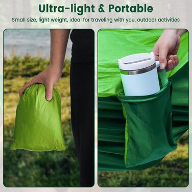 Гамак для двох осіб XXL 300 x 200 см – Складаний, ультралегкий та портативний. Міцний гамак для відпочинку на природі з вагою до 300 кг – ідеально підходить для саду, кемпінгу та подорожей (темно-зелений)