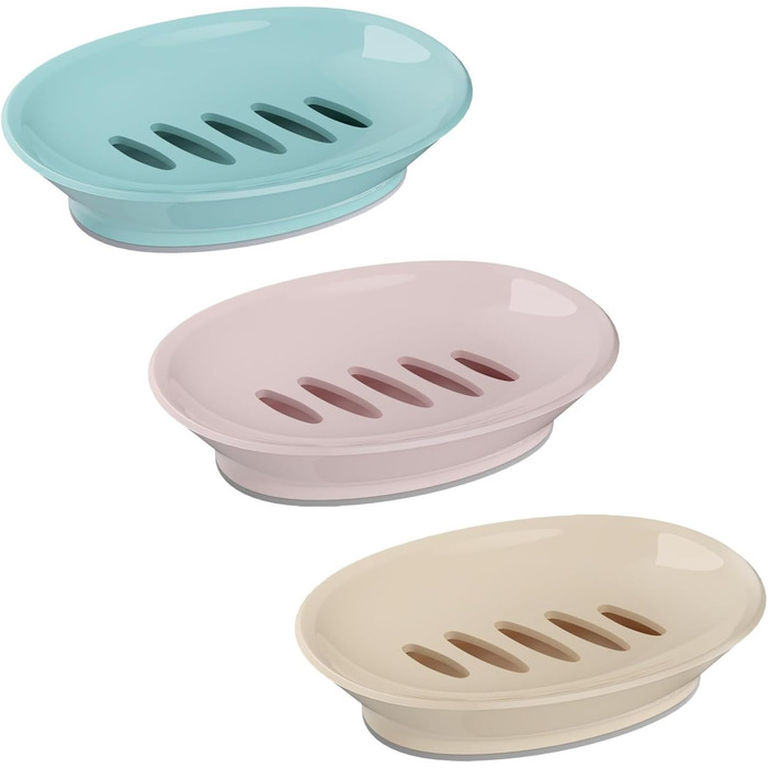 Набір з 3 мисок для мила з піддоном, мильниця, легке очищення, запобігає розмоканню мила для душу, ванної кімнати, кухні, білий, синій, зелений