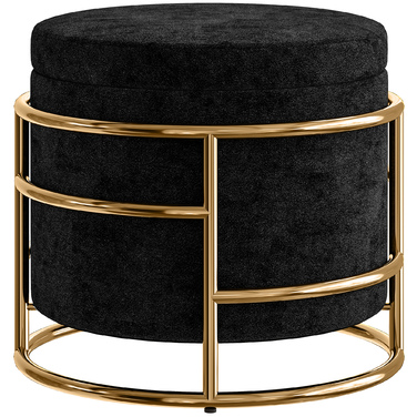 HOMCOM Storage Ottoman, Upholstered Footrest with Metal Frame, Gold Accents, Black