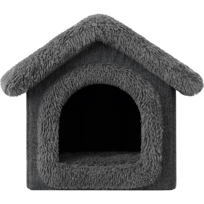 Будиночок для тварин: собачий та котячий, чорний з сірим, 60x70x63 см. М'який будиночок для середніх собак