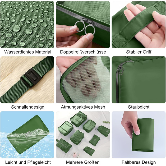 Органайзер для валізи, набір 10 шт. (зелений) - аксесуари для подорожей, кофри, косметичка