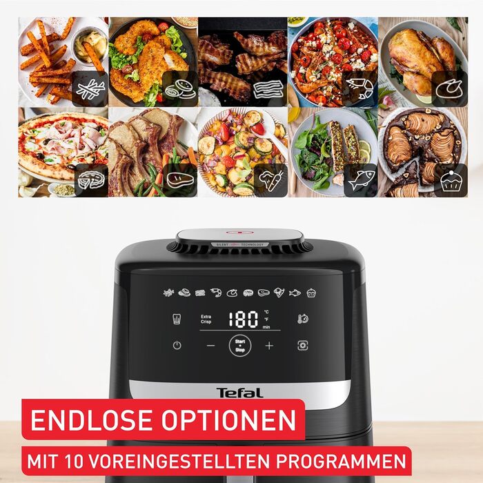 Фритюрниця Tefal Easy Fry Silence 7л, біла - аерофритюрниця з тихим режимом та 10 програмами приготування, EY8421E0