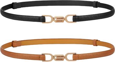 Жіночі тонкі ремені WHIPPY (2 шт) - чорний + коричневий, 105 см, для талії до 95 см. Тонкий шкіряний ремінь з металевою золотистою пряжкою. Підходить до суконь та іншого одягу.
