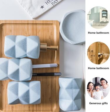 Набір аксесуарів для ванної кімнати Tauzveok: геометричний дизайн, рожевий, 4 шт. (серебряний дозатор мила, попільничка для зубних щіток, мильниця, тримач для зубних щіток)