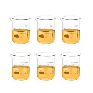 6 Pieces Berker 500ml Glass Beakers, Borosilicate Glass Beaker with Graduations, Glass Beaker Set for Laboratory, Kitchen, School UBG1038