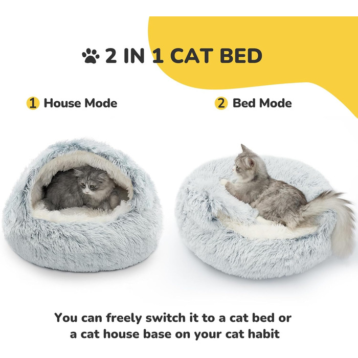 CATISM Cat Bed Washable Cat Sleeping Place for Cats Plush Pet Cat Head Pillow Cat Cushion Fluffy Kitten Puppy Snuggle Bed Pet Bed Grey