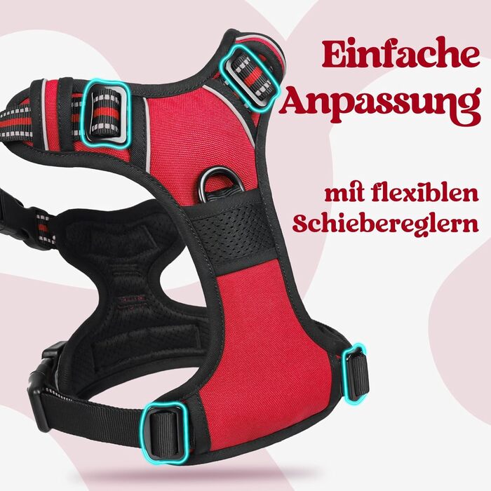 Нашийник для собак Rabbitgoo, великі породи, регульований, анти-тяга, з ручкою, м'який, світловідбиваючий, червоний, L (1 шт.)