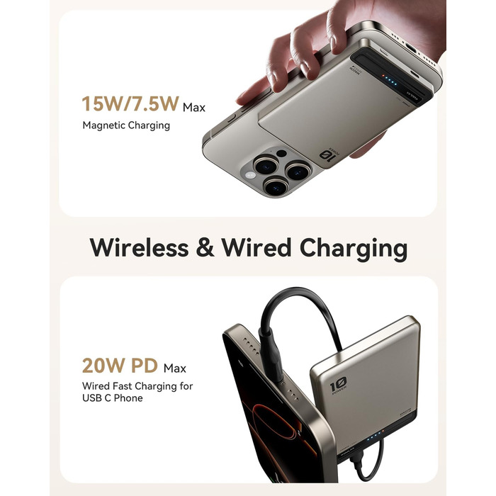 Power Bank Kuulaa Ultra Slim Magsafe 10000mAh з USB-C 20W PD, бездротова зарядка для iPhone 16/15/14/13/12