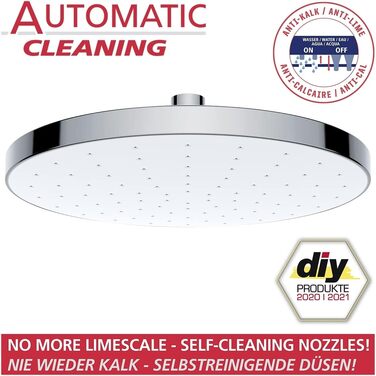 WENKO Showerhead Automatic Cleaning - Anti-Limescale Universal Showerhead with Automatic Cleaning System, Plastic (ABS), 22.5 x 22.5 cm, Silver Glossy, Chrome, 24000100