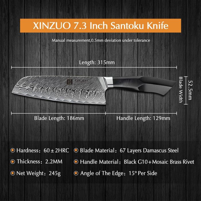 Ніж кухарський XINZUO Damaststahl Kiritsuke 21.5 см, професійний, з ручкою G10 та магнітною піхвою, серія Feng