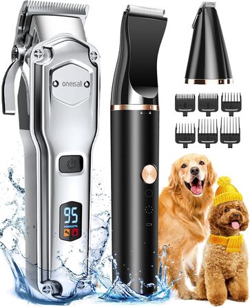 Професійна машинка для стрижки собак Oneisall 3-в-1: для густого хутра, тиха, для собак та котів, срібно-чорна