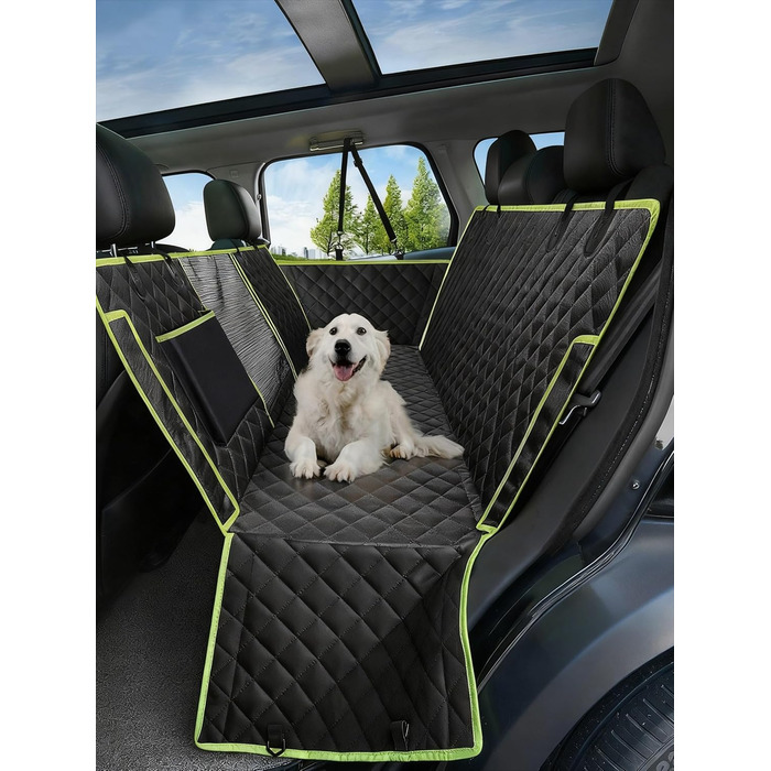 Автомобільний чохол на сидіння для собак NZONPET 4-в-1, 100% водонепроникний, стійкий до подряпин, гамак з великим сітковим вікном, довговічний, неслизький, захист заднього сидіння для тварин, підходить для авто, вантажівок, SUV, стандарт, зелений