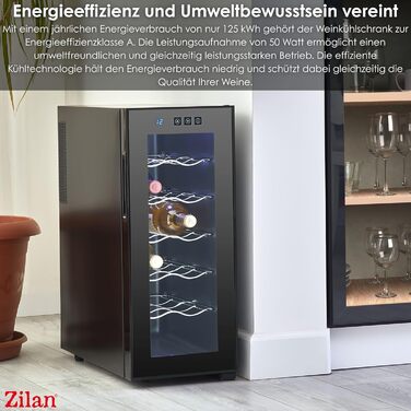 Виставковий винний холодильник Zilan на 12 пляшок, 33 літри, LED, тихий, міні-винний кліматичний шкаф з дверцятами зі скла