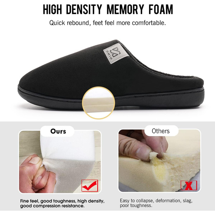 Тапочки для дому WateLves з Memory Foam для жінок та чоловіків, чорні, 46/47 EU