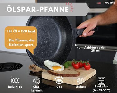 Пательня велика 28 см з антипригарним покриттям, знімною ручкою, для всіх типів плит (індукція) + захисні підкладки з повсті, без PFOA/PFOS, чорна