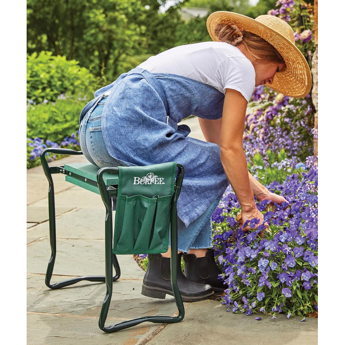 Burpee 92314 Garden Kneeling Bench with Cushion, Seat Bench and Removable Tool Bag, Easy to Store, Portable Outdoor Bench, Foldable and Lightweight
