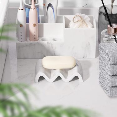 Підставка для мила Luxspire з двошаровою конструкцією, швидковисихаюча, з текстурою мармуру, для кухні, ванної кімнати, душу - (Хвиля, Білий мармур)