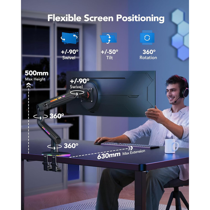 Кріплення для монітора HUANUO для Ultrawide до 49 дюймів, 18 кг, регульований кронштейн, VESA 100x100mm (RGB)