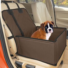 Extra Stable Dog Car Seat - High-Quality Car Seat for Small to Medium Dogs - Reinforced Walls and 3 Straps - Waterproof Dog Car Seat for Back and Front Seat (Beige) Brown