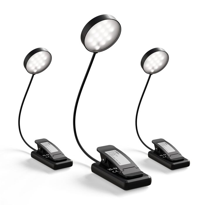 Ліхтарик для читання LQWELL на шию, LED, 3 кольори/яскравості, гнучкий, акумуляторний, для читання, рукоділля (чорний, комплект 3 шт)
