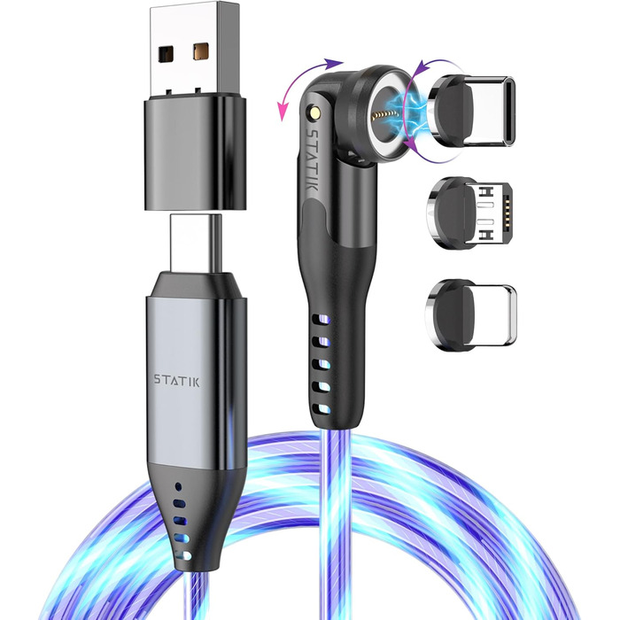 LED кабель Statik GloBright 360 Pro 2. Gen з підсвічуванням, USB-C, кут повороту 90°, 180°, 360°, 1 м, iProdukt