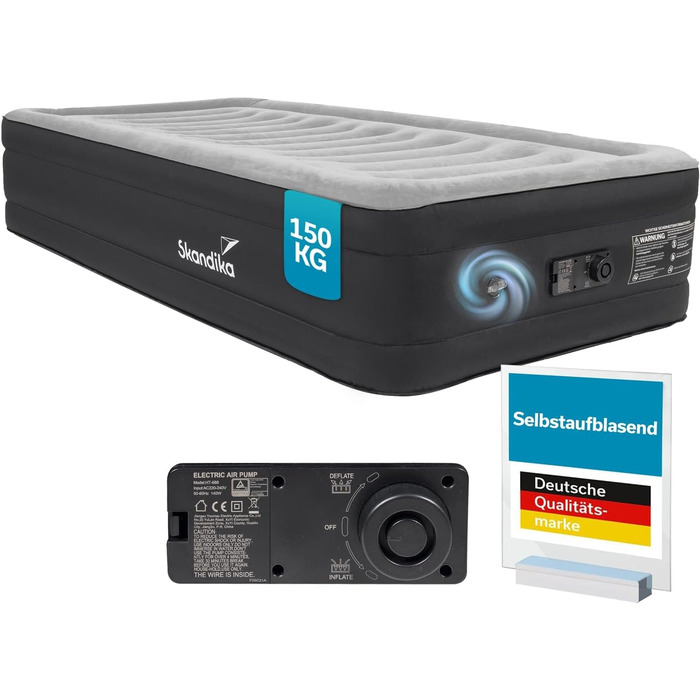Надувна матрац Skandika Sveja | Самостійно надувний матрац для кемпінгу, 204 x 151 x 43 см, 300 кг, з насосом та сумкою