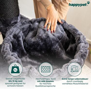 Лежанка HAPPYPET XXL Ø45 см для котів, міцна гамак-ліжко для великих порід, Мейн-кун, антрацит, витримує до 20 кг