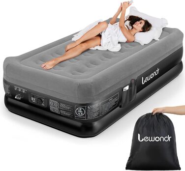 Надувне ліжко Lewondr для 2 осіб з вбудованим насосом, комфортна надувна матрац, самонадувна, для кемпінгу, дому, гостей, подорожей (300 кг MAX), (191x99x46 см, сірий)