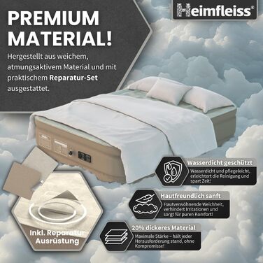 Надувний матрац самонадувний Heimfleiss® 150x200 см | Преміум якість | Для гостей та кемпінгу | З насосом (2 особи, Бежевий)