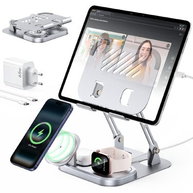 Універсальна індукційна зарядна станція Meifigno 5-в-1 з USB-C 30W для пристроїв Apple, срібляста