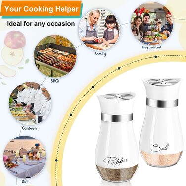 Набір для солі та перцю з нержавіючої сталі з скляною пляшечкою, диспенсер для спецій, аксесуари для кухні, дому, ресторану, обіднього столу (білий)