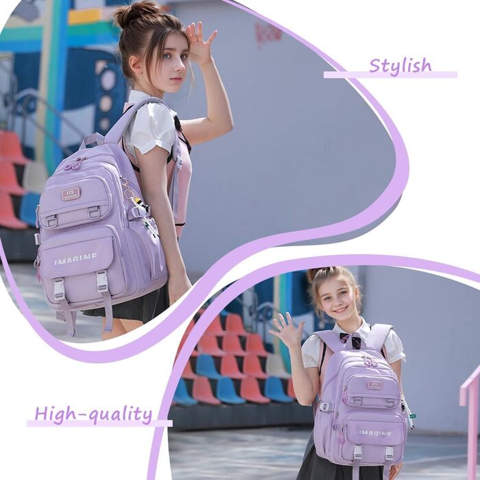 Шкільний рюкзак Tanou для дівчаток-підлітків, велика місткість, 9-16 років, водонепроникний нейлон, чорний (9573# фіолетовий)