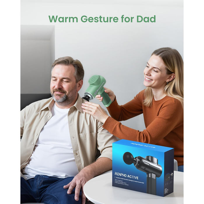 Масажер для м'язів RENPHO Active Massage Gun: глибокий масаж спини, розслаблення, USB-C зарядка, зелений
