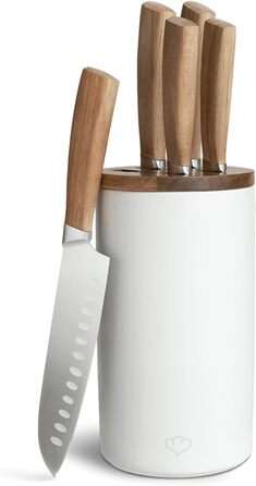 SPRINGLANE Acacia Wood Knife Block Set - 6 Piece German Steel Knives