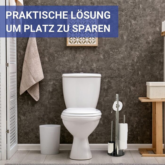 Набір для туалету WENKO Ravina 3в1 з нержавіючої сталі (тримач туалетного паперу, щітка, тримач щітки), 20 x 70 см, сріблястий/чорний