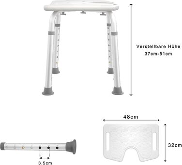 AUFUN Shower Stool, Adjustable Height 35-51cm, U-Shaped Shower Stool, Anti-Slip Bath Seat, Shower Aid, Shower Seat Made of Aluminum and Plastic for Elderly, Pregnant Women (U-Shaped Shower Stool)