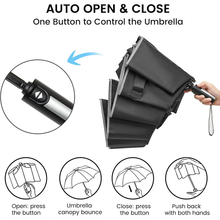 Чорний парасолька G4Free 62 дюймів (157 см) - великий, складний, вітростійкий, автоматичний, з подвійним куполом, 10 ребер