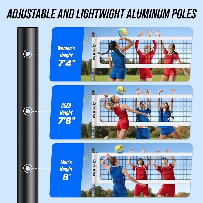 Portable Professional Volleyball Net Set for Outdoor Use - Adjustable Aluminum Poles, Winch, Ball & Carry Bag