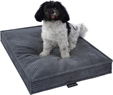 MyBestBuddy Visco Dog Bed Grey 70x50 cm M with POSO-Cord Fabric with Visco Foam and Comfort Foam Flakes, 40°C Washable - Dog Bed/Pet Bed for Small Dogs, 70 x 50 cm