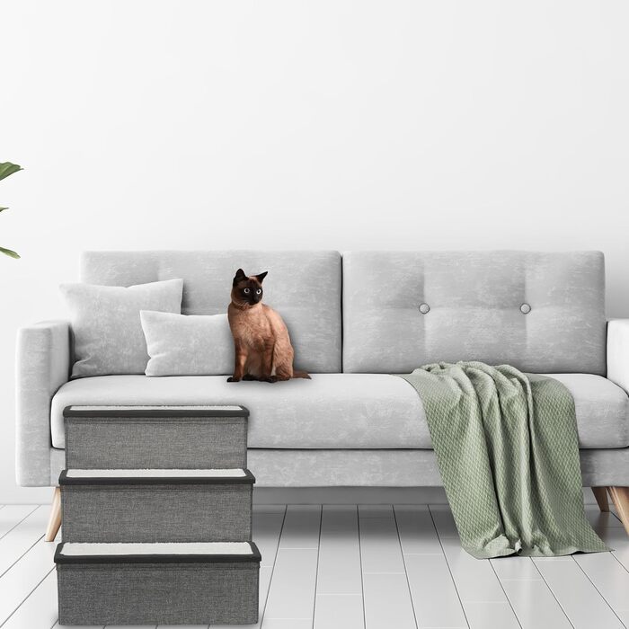 Сходинки для собак та котів Relaxdays, 3 сходинки, з місцем для зберігання, сірий/білий, 39 x 40 x 49 см