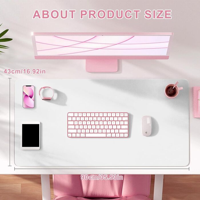Підкладка для столу Zanfqvo 80x40 см - XXL килимок для миші з PU-шкіри, водовідштовхувальний та антиковзний - багатофункціональна підкладка для письма - для офісу/дому/ноутбука (Білий, 90x43 см)