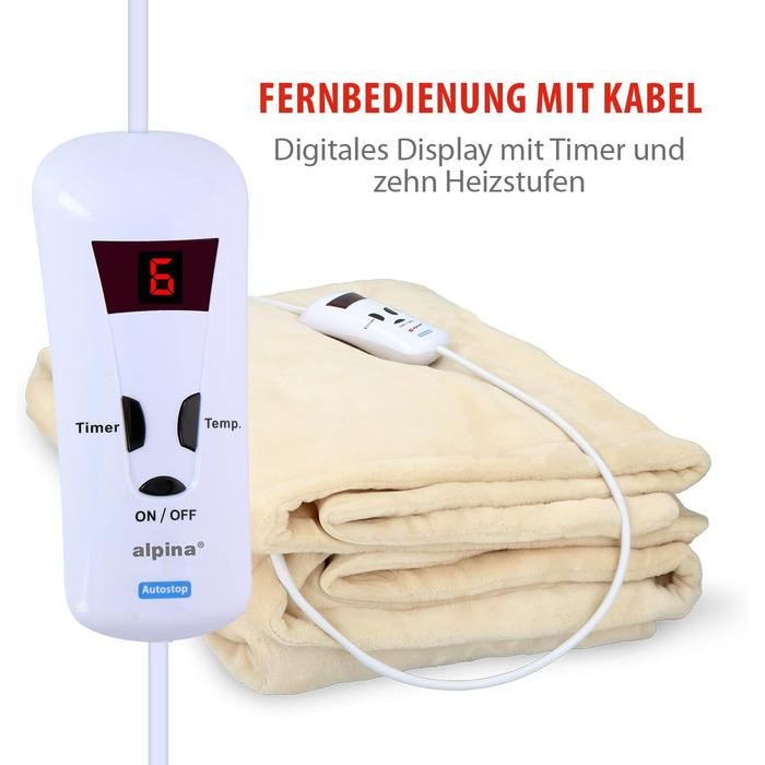 Електрична ковдра Alpina 180x130 см - 60W, 3 режими нагріву, біла, поліестер