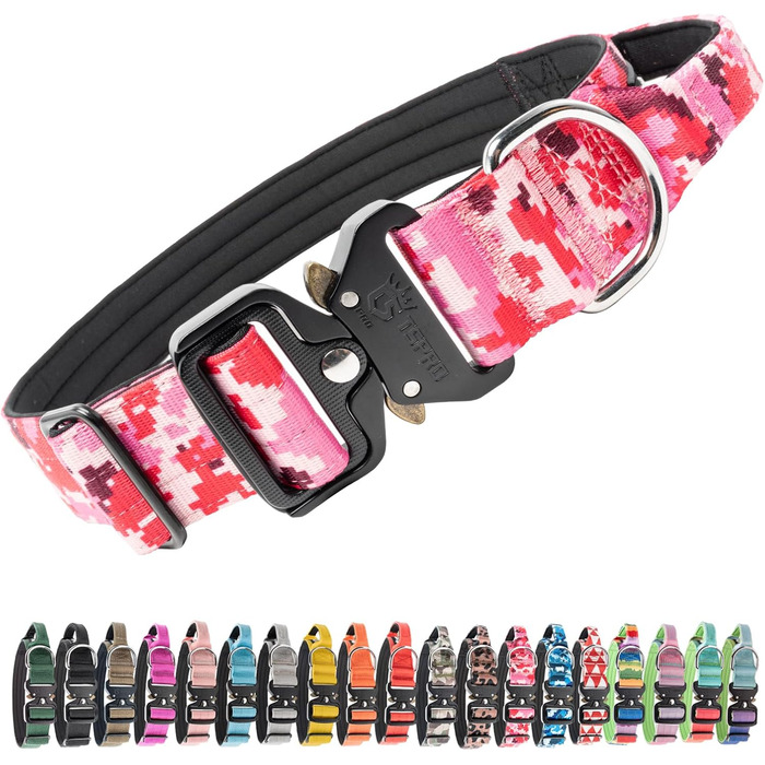 Преміум нашийник для собак TSPRO з ручкою, тактичний, важкий, швидкозастібається, для собак середніх та великих порід (L), Camo Rosa